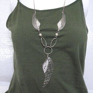 Angel Wings Pendent Necklace & Earrings Set Silver Color Lightweight No Markings